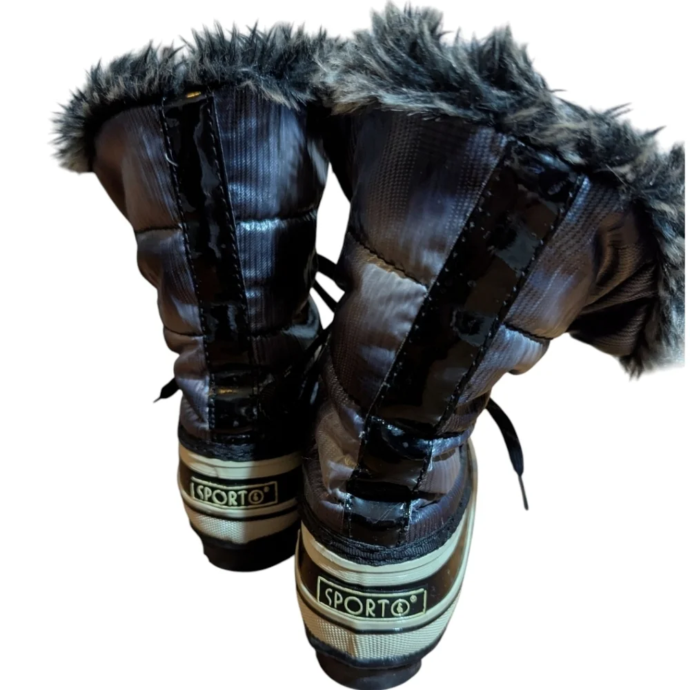 Sporto black Boots Faux Fur Lined Winter Duck Boots Classic Winnie. EUC Sz 6